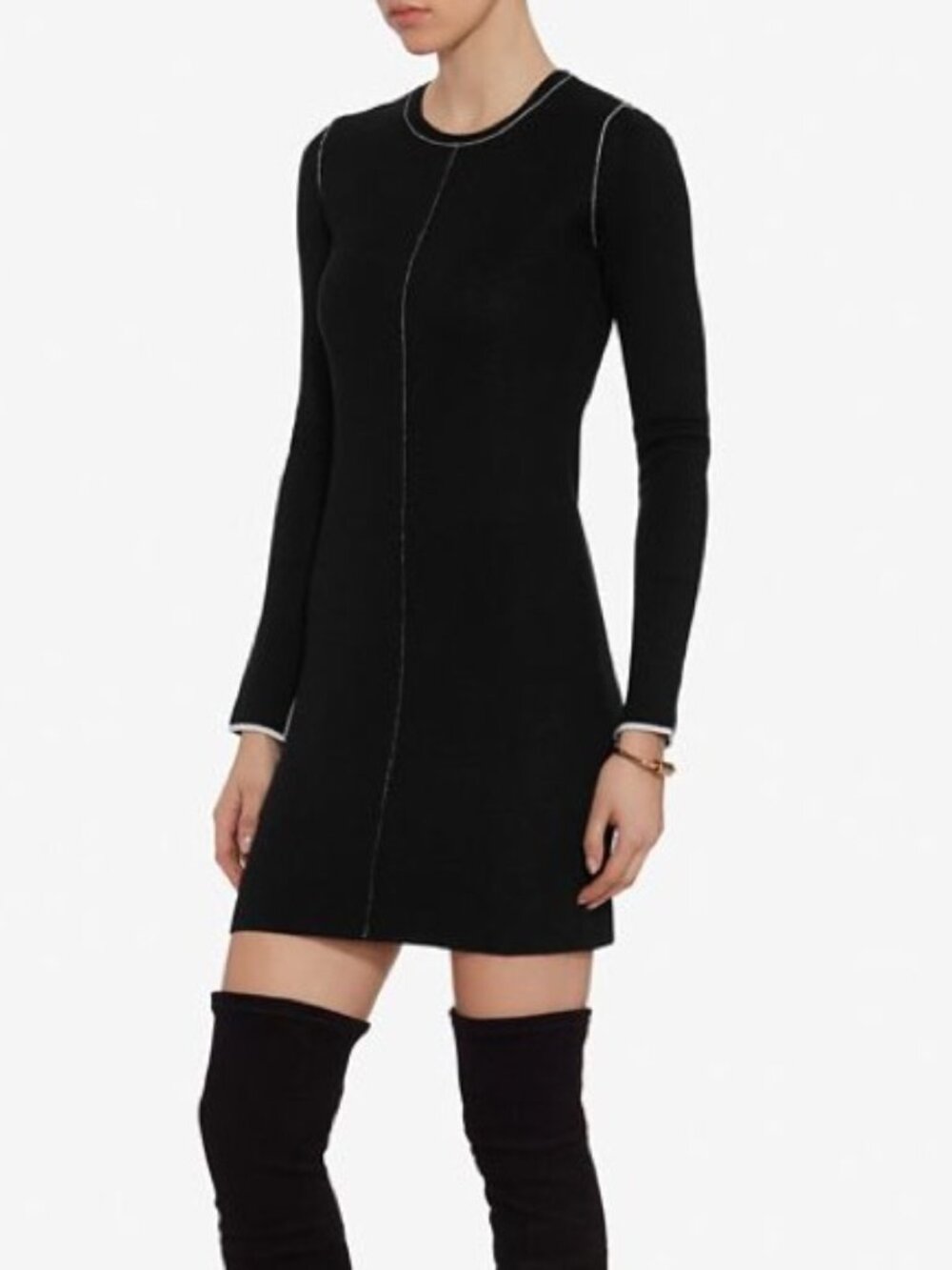 Rag & Bone Andee Knit Sweater Dress Black Merino Wool White Stitch Detail Size M